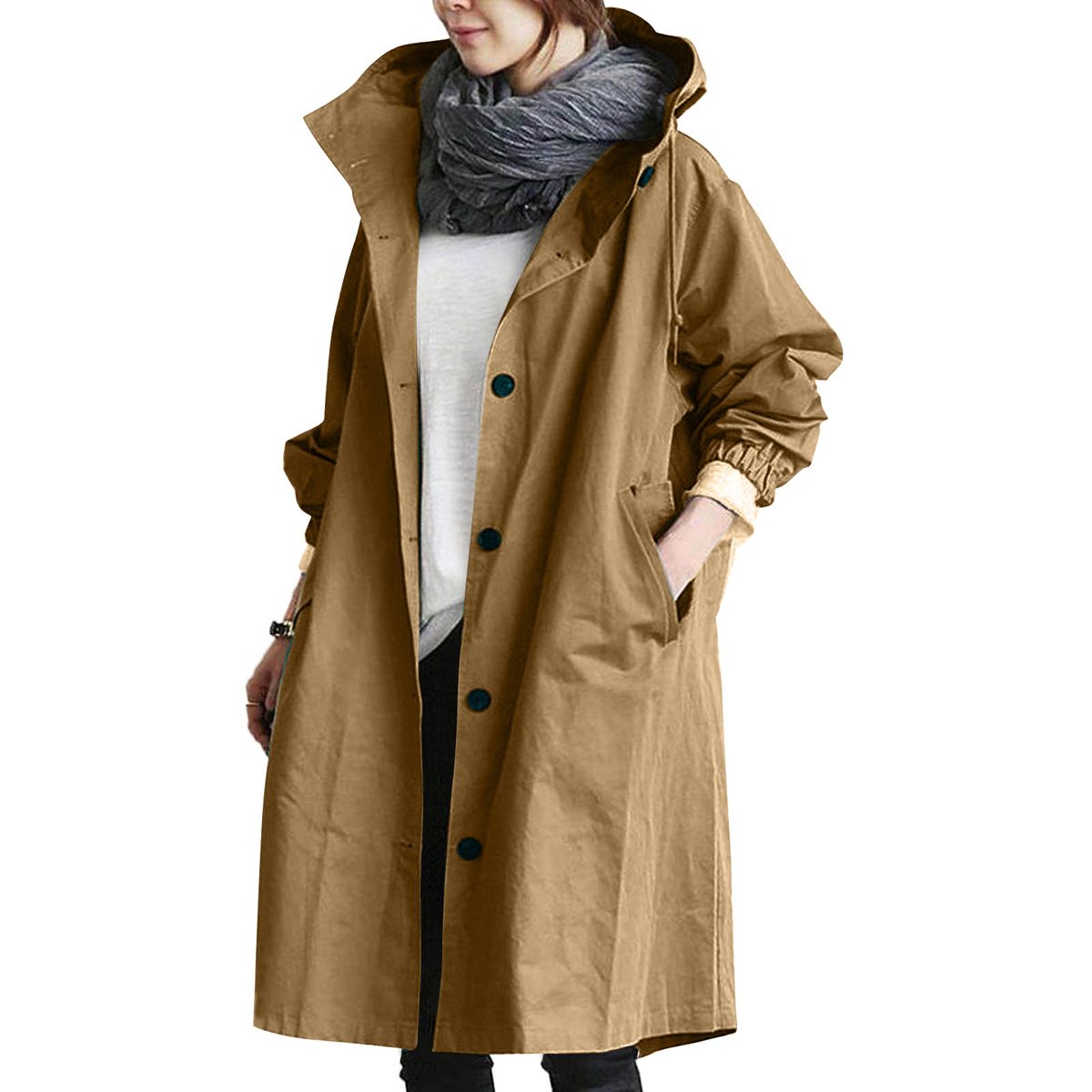 Manteau long à capuche pour femme