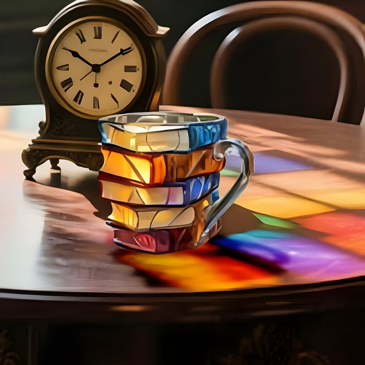 Mug 3D multicolore en résine avec motif de livres empilés et anse
