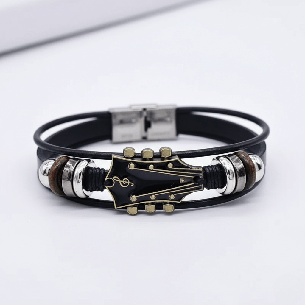 MUSIKSTRUM – Leather Bracelet with Guitar-Inspired Design