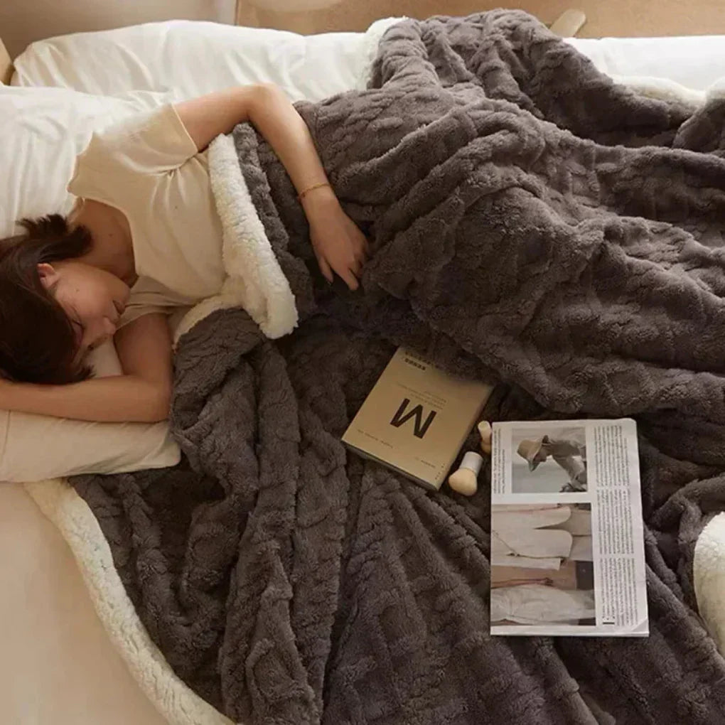 Olvoria | Cozy Plush Sherpa Blanket with Textured Pattern
