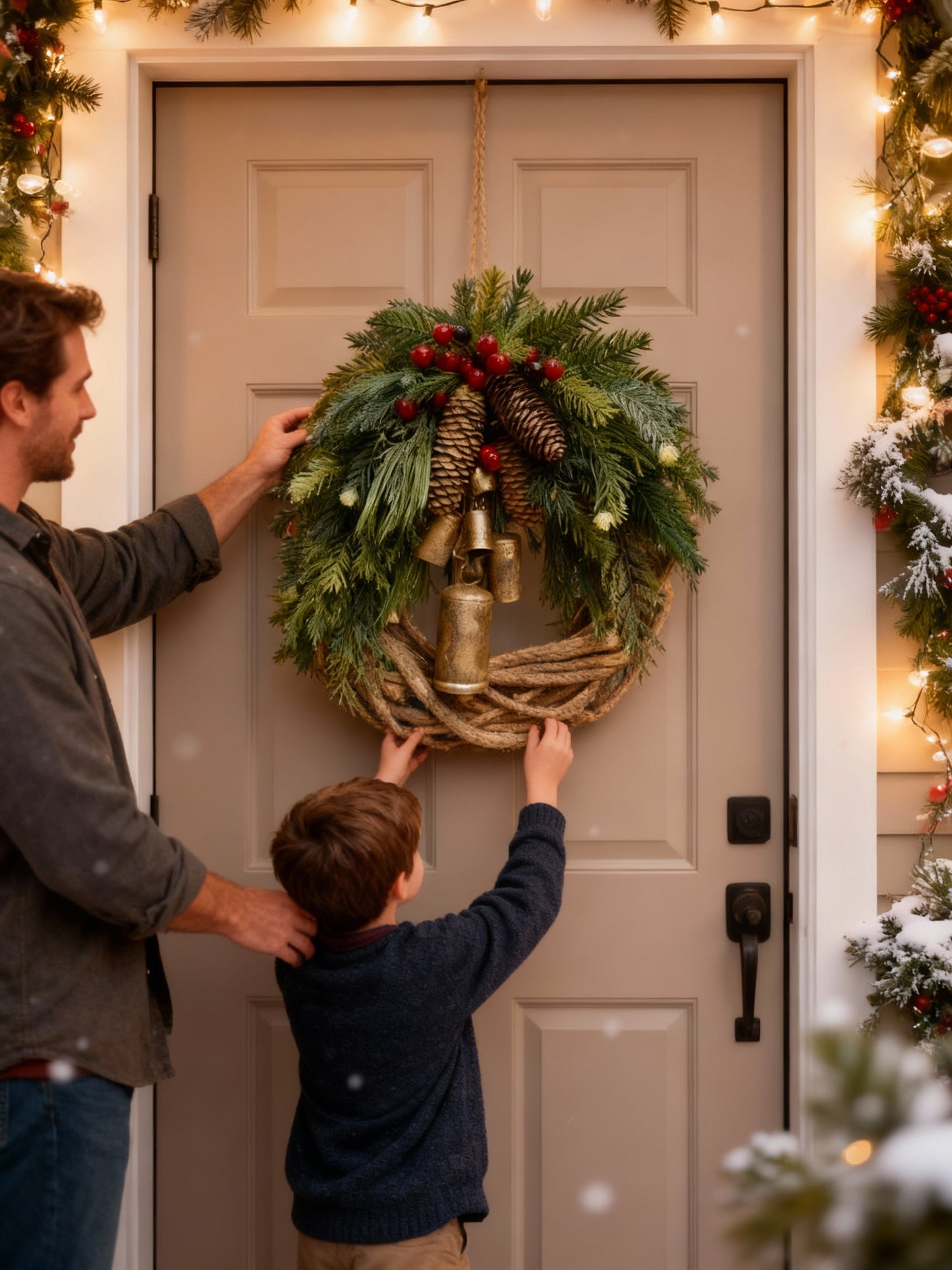 Olvoria | Handmade Bohemian Winter Wreath | Bells, Pinecones & Berries | 43 cm | Indoor/Outdoor