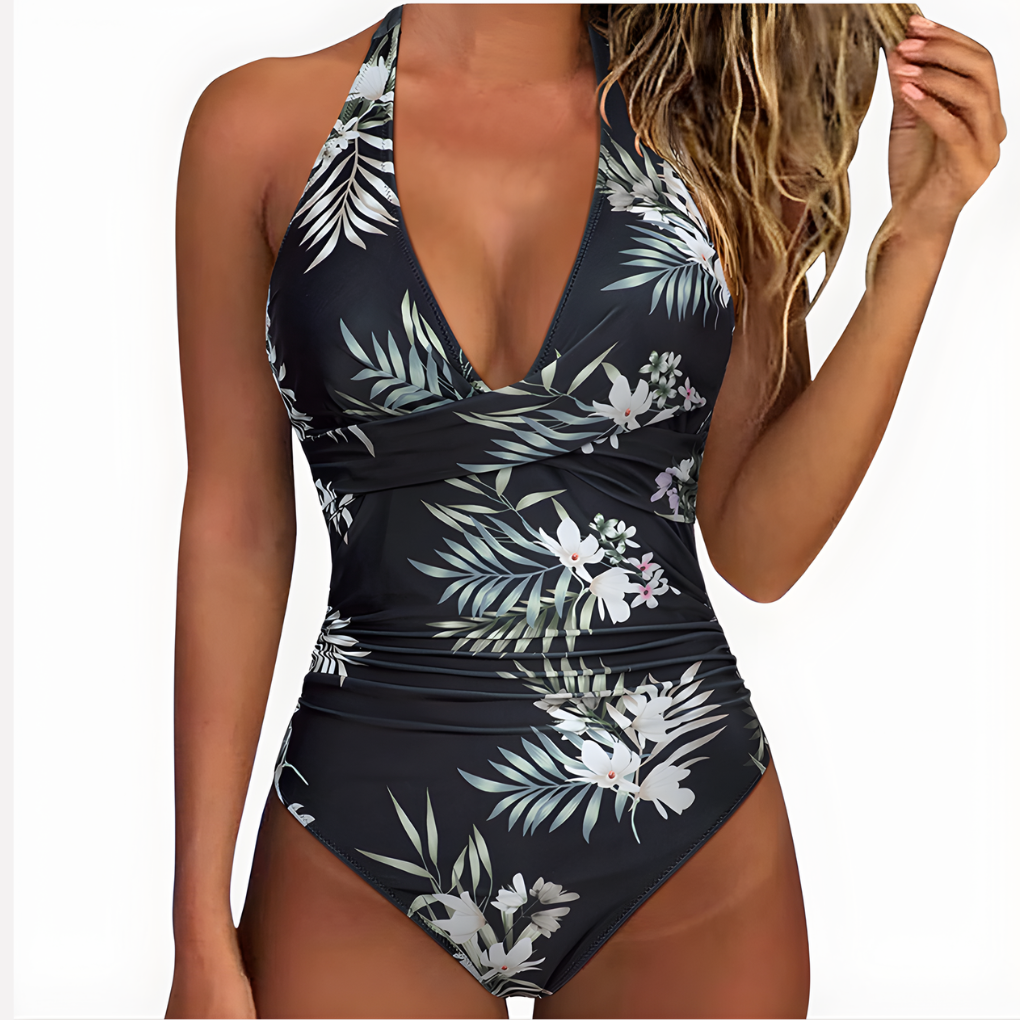 Olvoria | Women's Halter One-Piece Swimsuit with Twist Front