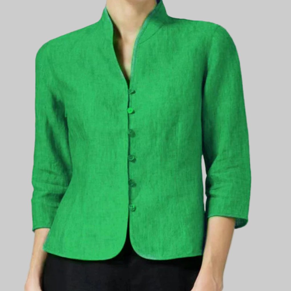 Olvoria | Women's Mandarin Collar Blouse with Button Front