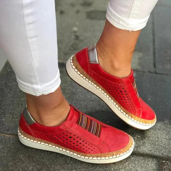 Olvoria | Women's Slip-On Sneakers with Perforated Detail & Multicolored Stripe