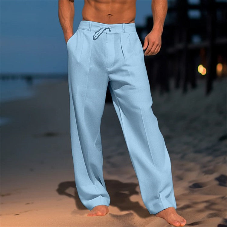 Pantalon ample à pinces pour homme avec cordon de serrage et jambes larges