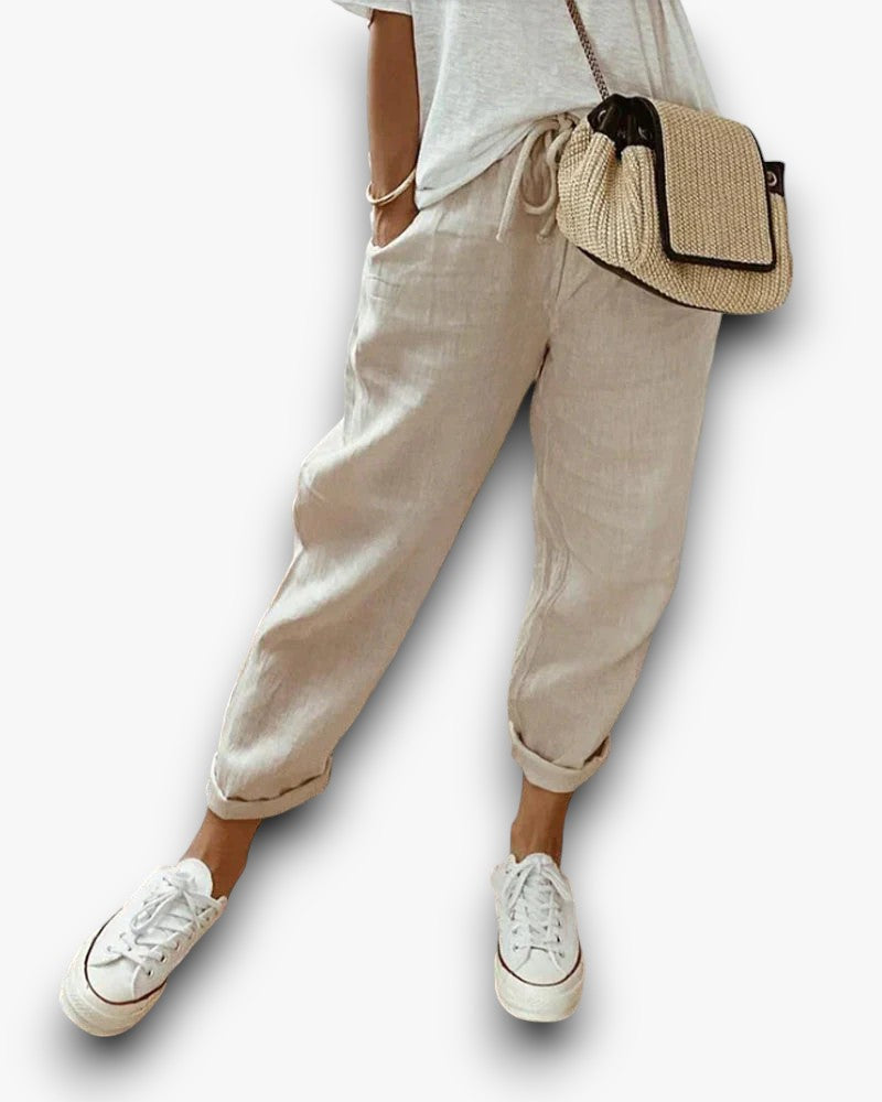 Pantalon décontracté en lin pour femme