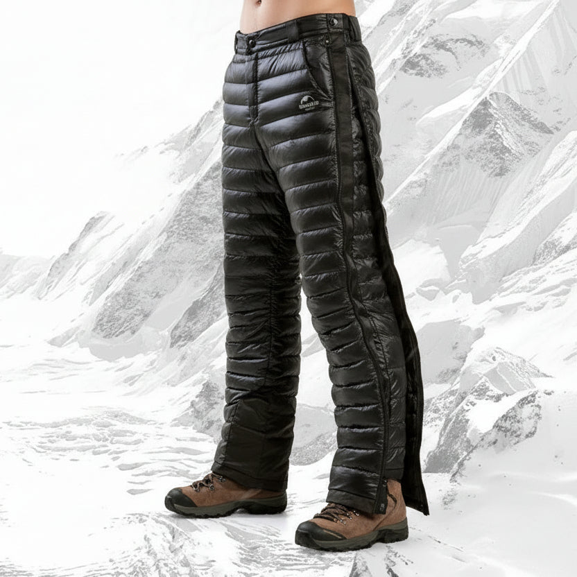 Pantalon thermique en duvet d'oie avec fermeture éclair pour outdoor, camping, randonnée et ski