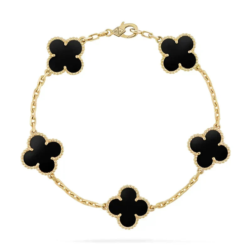 Parure de bijoux trèfle noir en acier inoxydable plaqué or 18k hypoallergénique