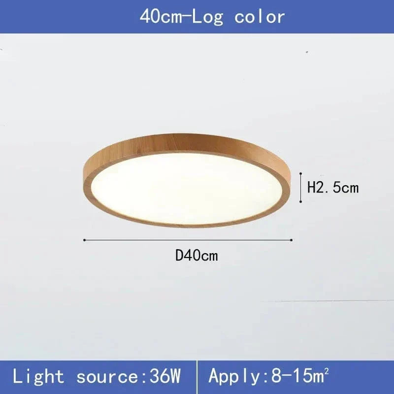 Plafonnier LED circulaire ultrafin en bois style moderne