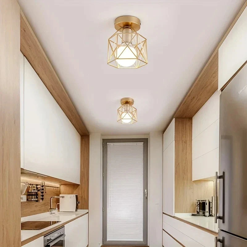 Plafonnier moderne en métal géométrique doré