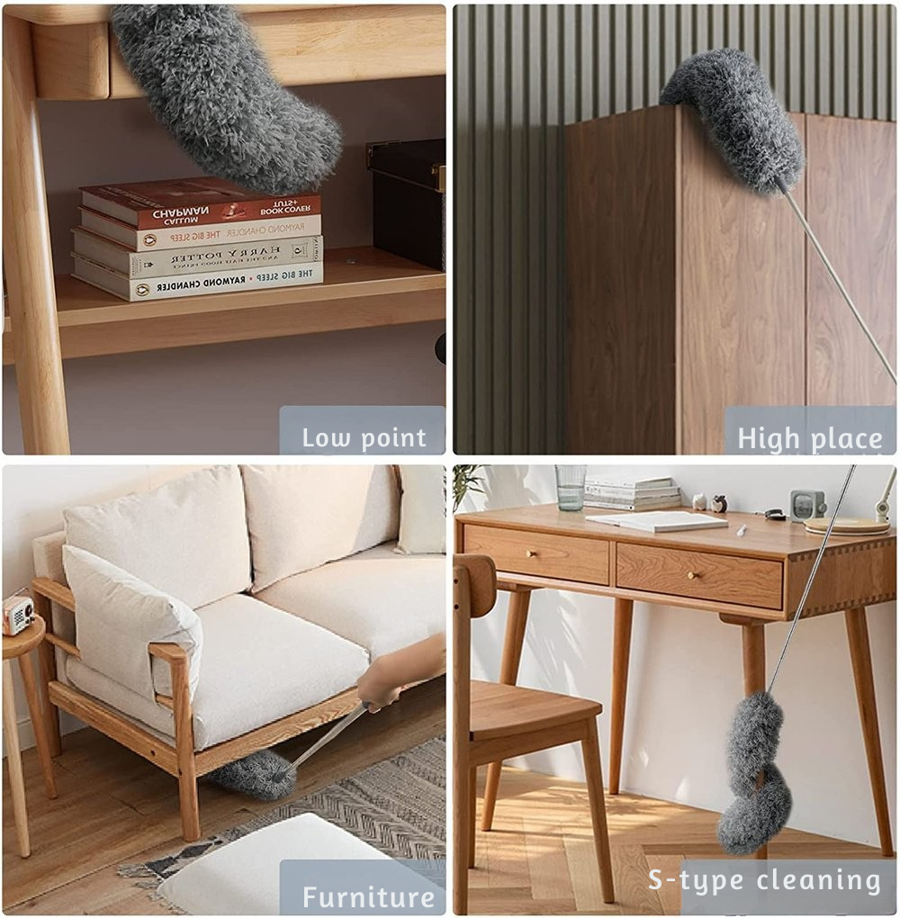 Plumeau dépoussiérant télescopique avec tête amovible en microfibre pour plafonds et ventilateurs
