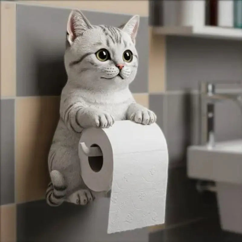 Porte-rouleau de papier toilette mural chat 3D en résine, décoration – orange, gris, blanc, noir