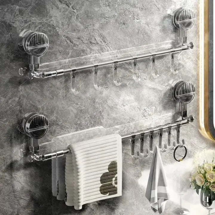 Porte-serviettes télescopique en acier inoxydable à ventouses, 60–120 cm, sans perçage
