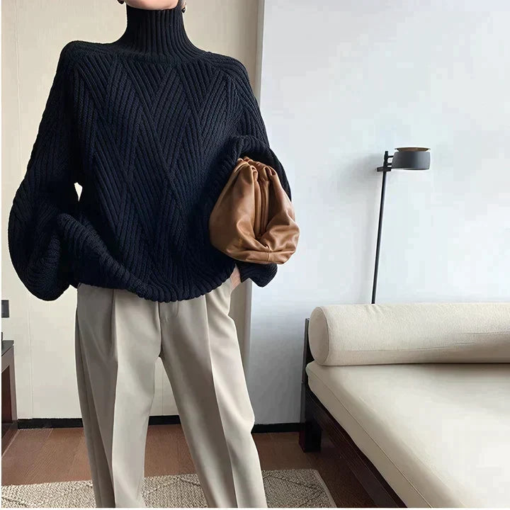 Pull à col roulé en maille noir