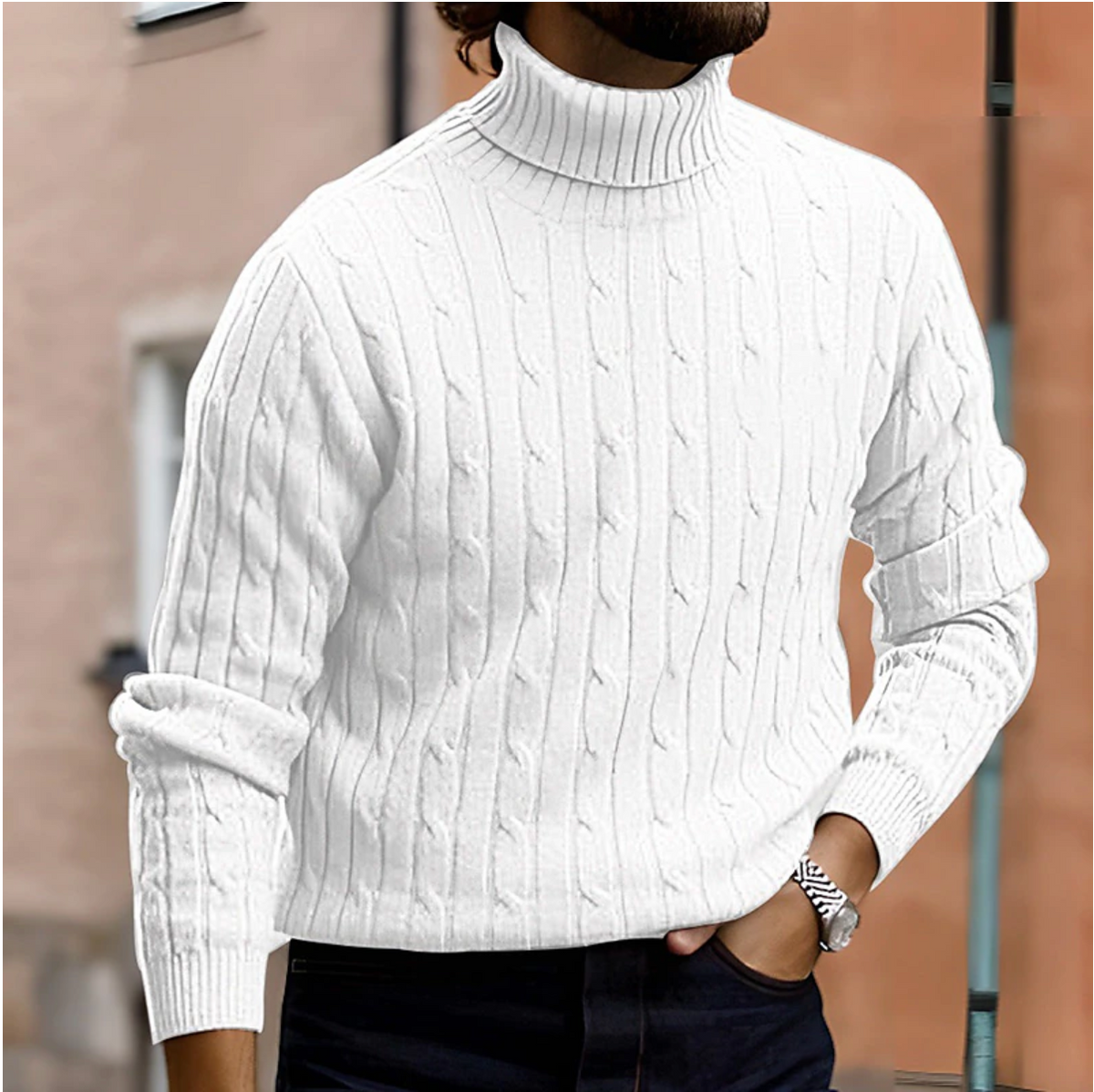 Pull à col roulé en tricot à torsades d'hiver pour homme