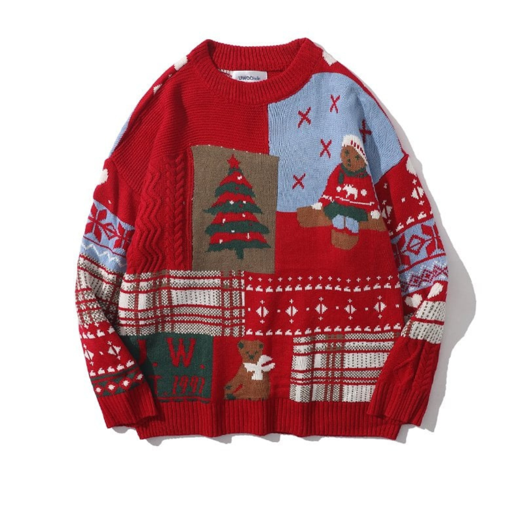 Pull de Noël pour femme en tricot à motif ours, pull douillet