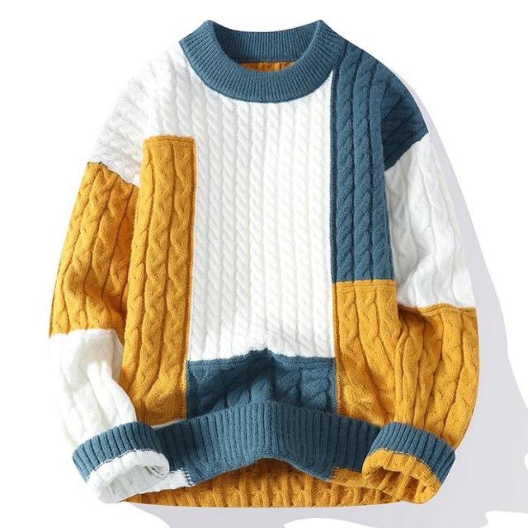Pull en maille pour homme à col ras du cou contrasté