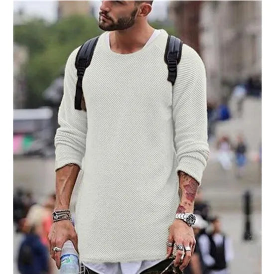 Pull en maille pour homme avec col rond et finitions côtelées