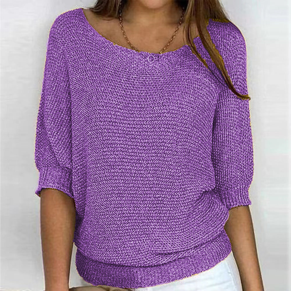 Pull en tricot ample pour femme avec manches 3/4