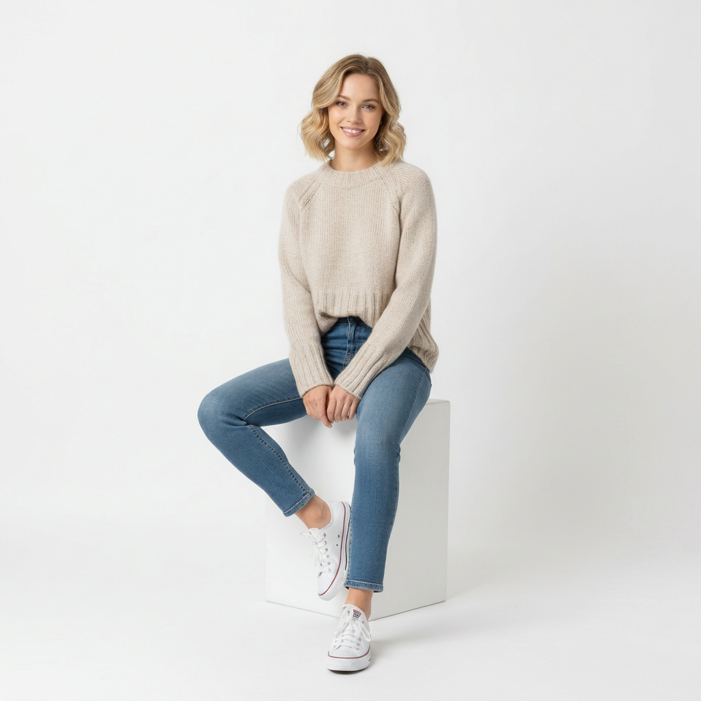 Pull-over tricoté épais pour femme – Encolure ronde et coupe ample
