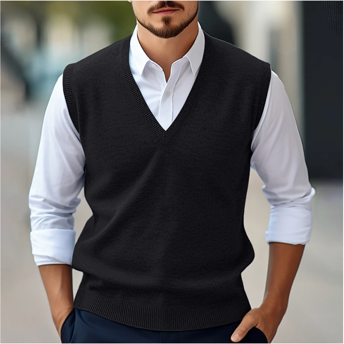 Pull sans manches en maille à col en V pour homme | Mode masculine de printemps et d'automne