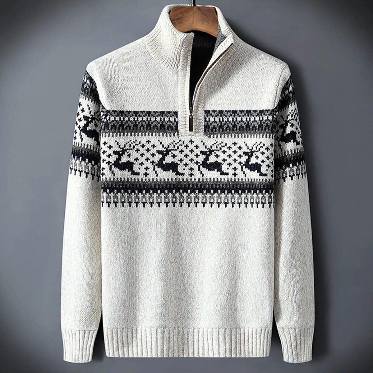 Pull tricoté à demi-zip Fair Isle pour homme