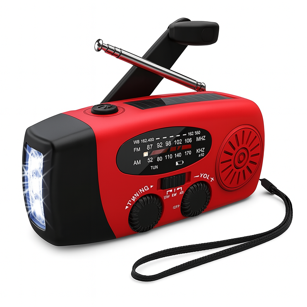 Radio d'urgence à manivelle avec batterie externe USB-C pour la maison ou la voiture