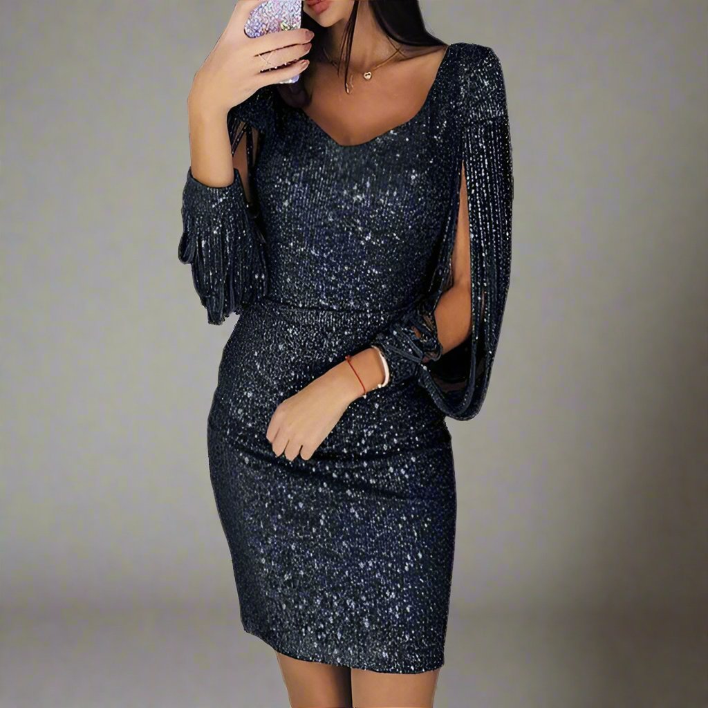 Robe à paillettes pour femme avec col en V pour soirées et occasions spéciales