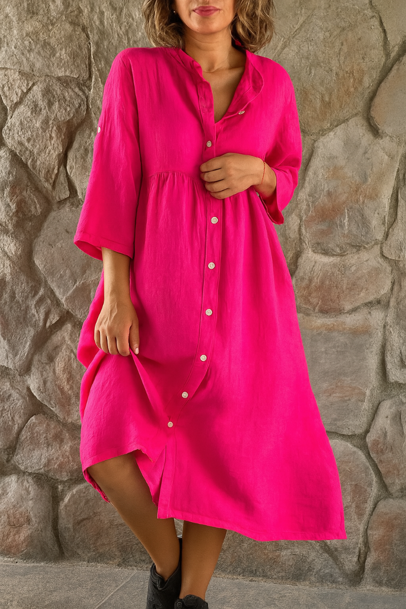 Robe chemise lin et coton mélangés, coupe ample