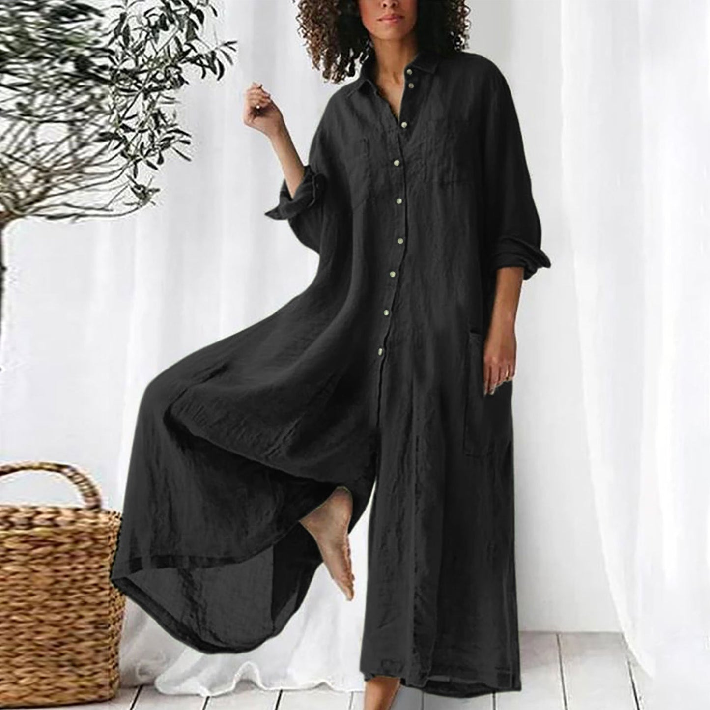 Robe chemise maxi pour femme