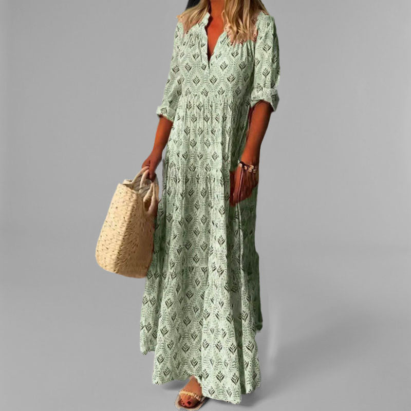 Robe maxi à volant et col en V pour femme