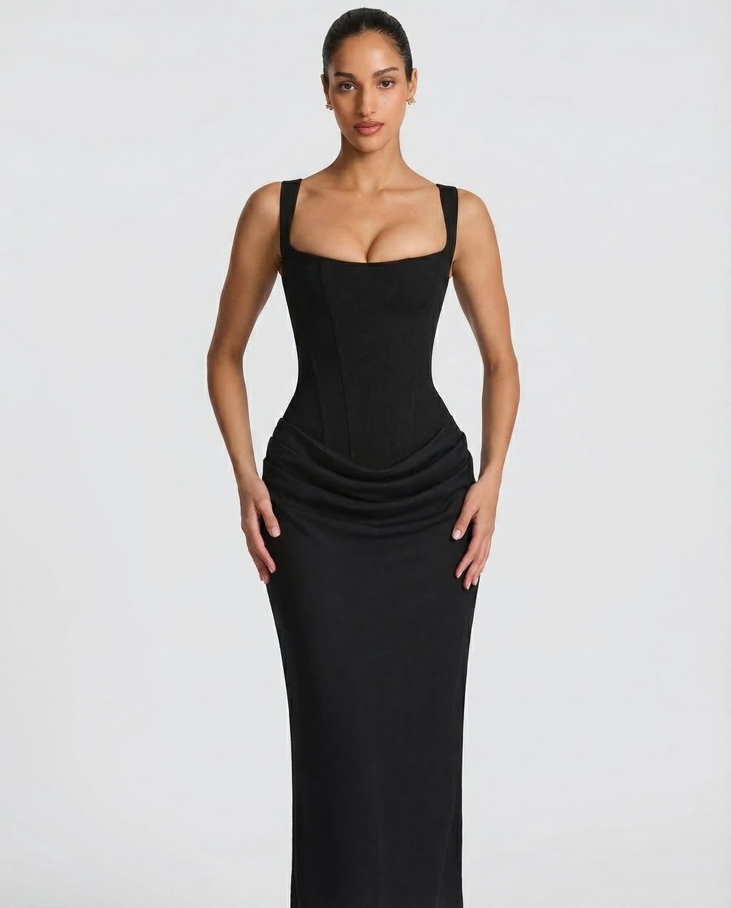 Robe maxi élégante style corset à encolure carrée