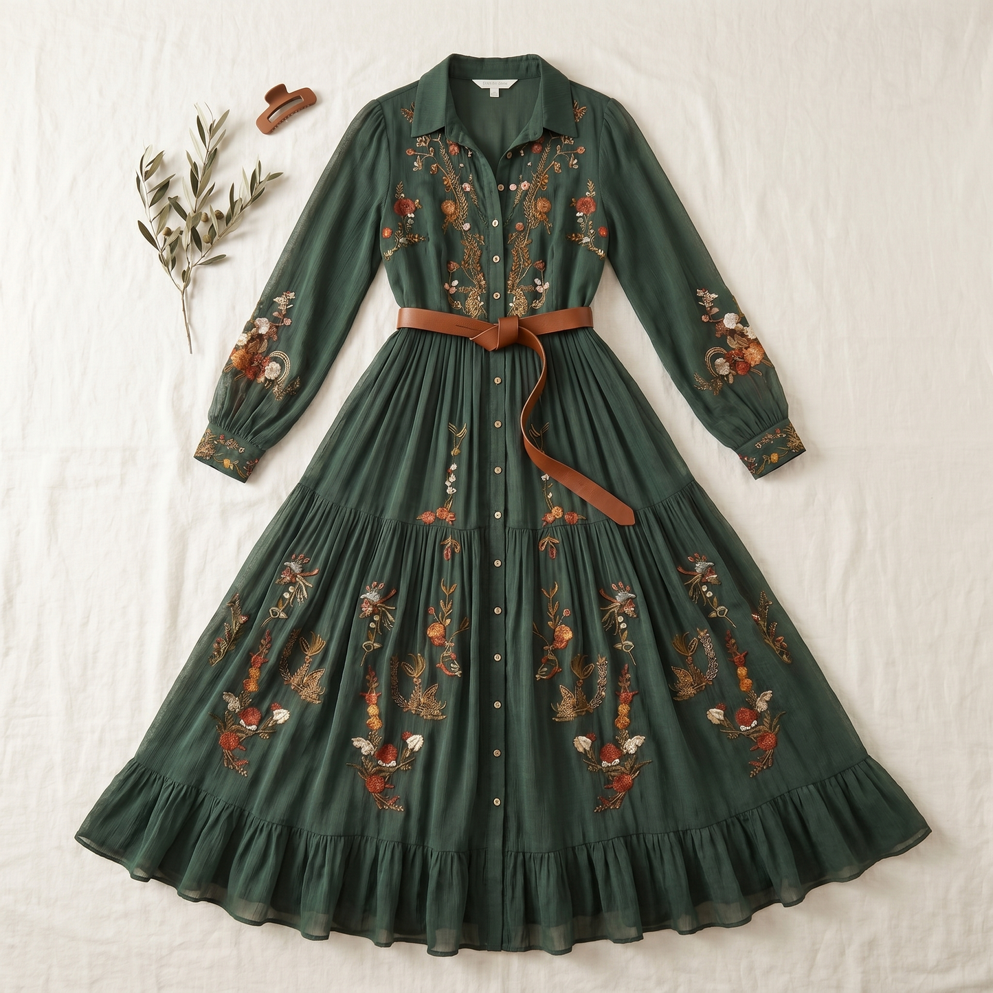 Robe maxi femme à fleurs avec plis et boutonnage