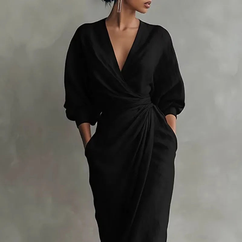 Robe maxi portefeuille à col en V pour femme