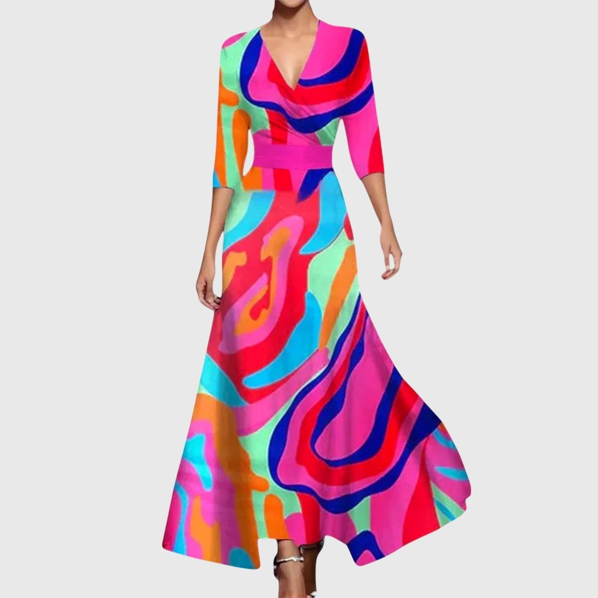 Robe maxi portefeuille à motif floral et col V