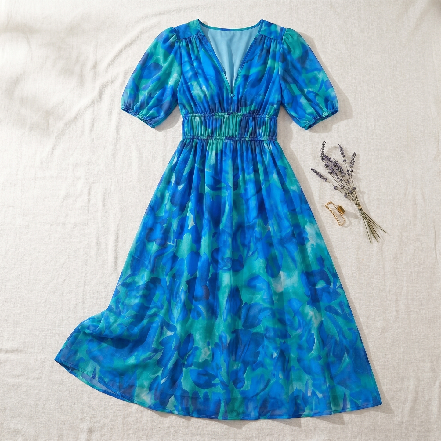 Robe midi à motif floral, légère et confortable pour l'été