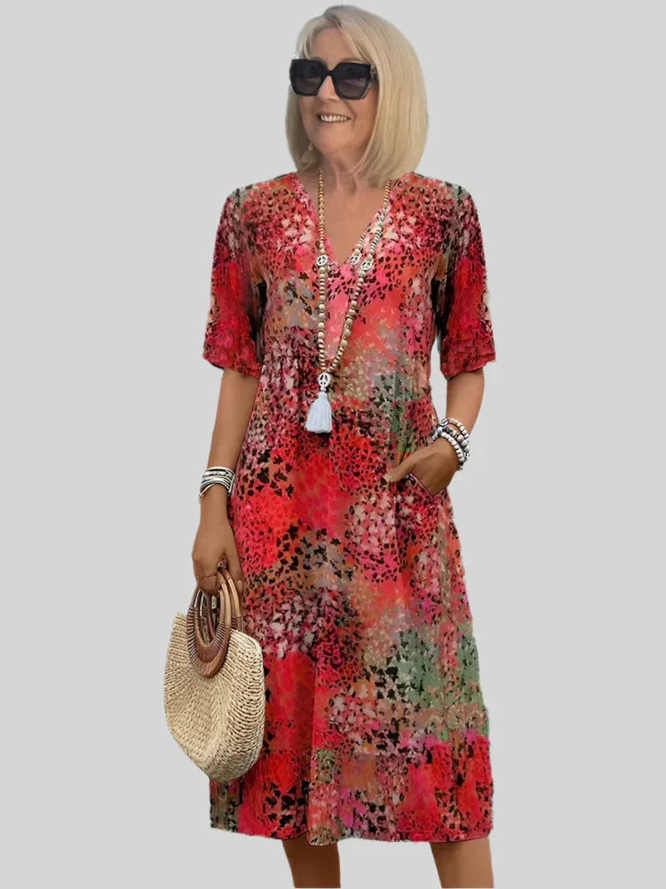 Robe midi coupe en A avec col en V pour femme