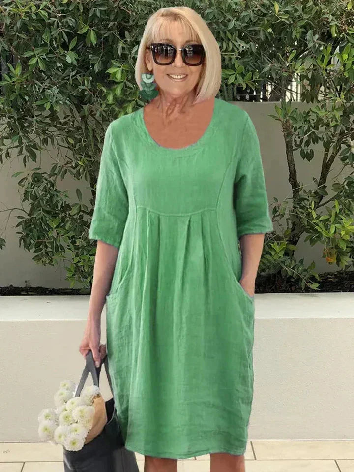 Robe midi coupe trapèze avec poches pour femme