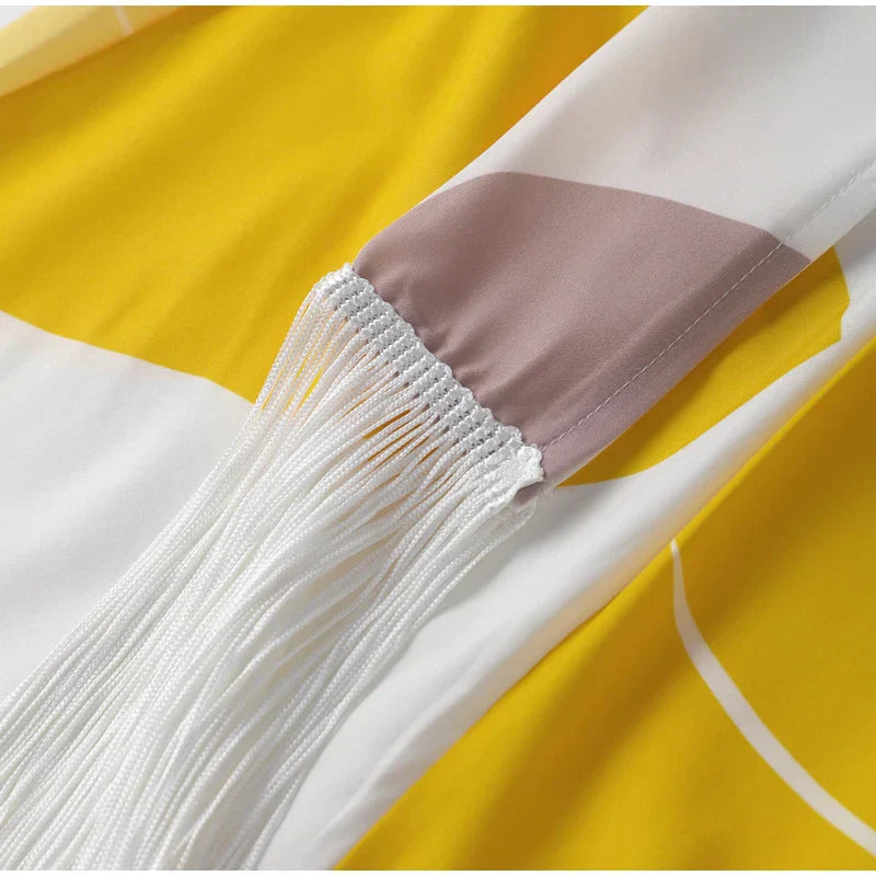 Robe midi portefeuille asymétrique à franges pour femme