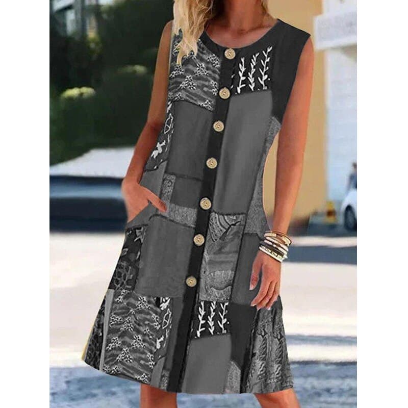 Robe midi sans manches coupe trapèze pour femme