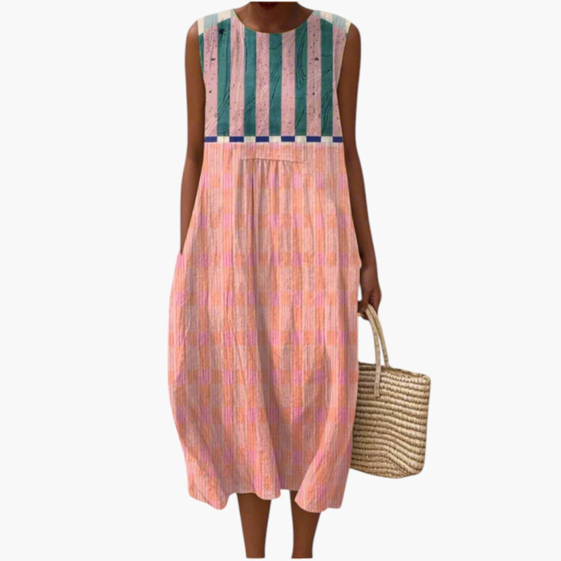 Robe sans manches en mélange lin avec ourlet droit