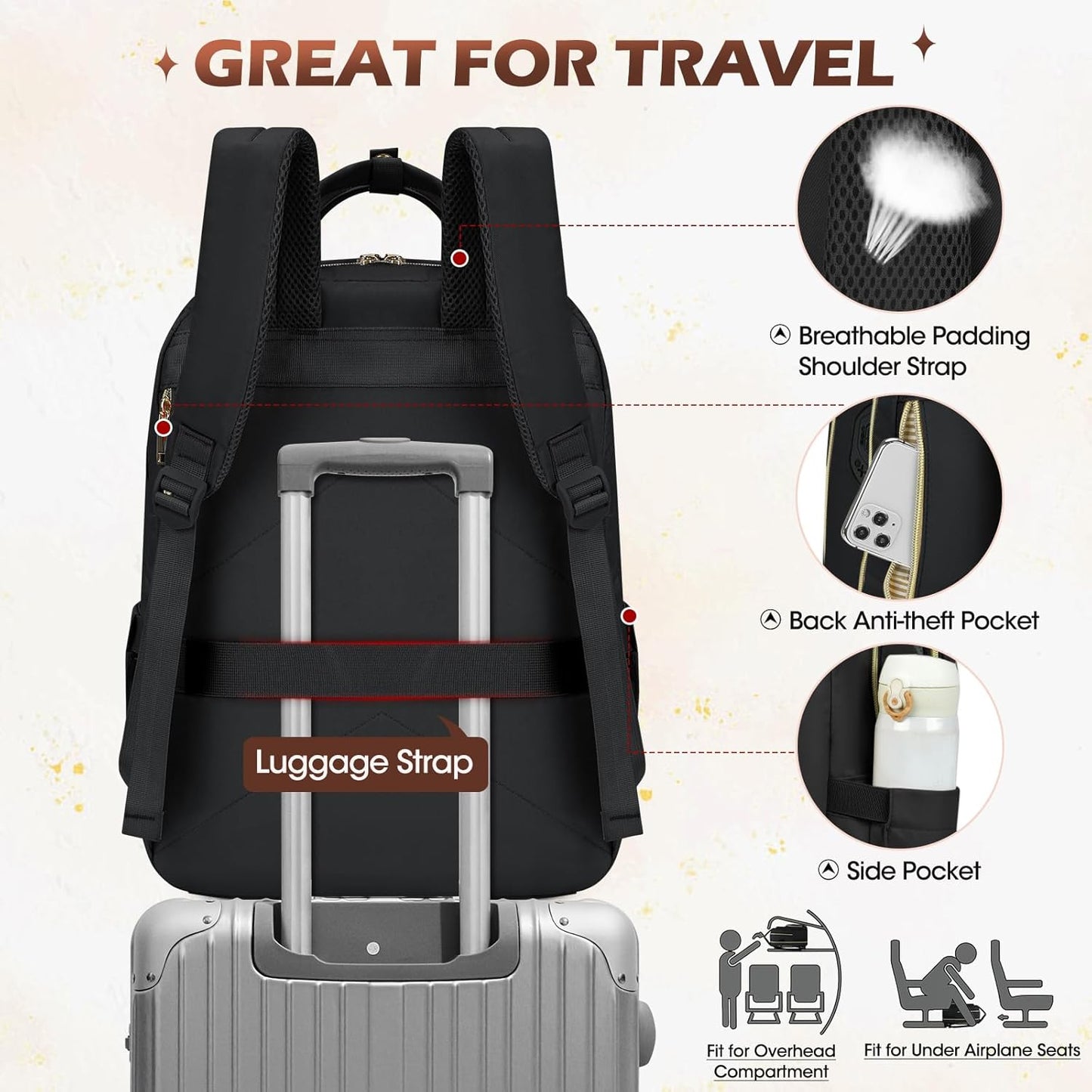 Sac à dos de voyage imperméable pour ordinateur portable 15,6 mixte