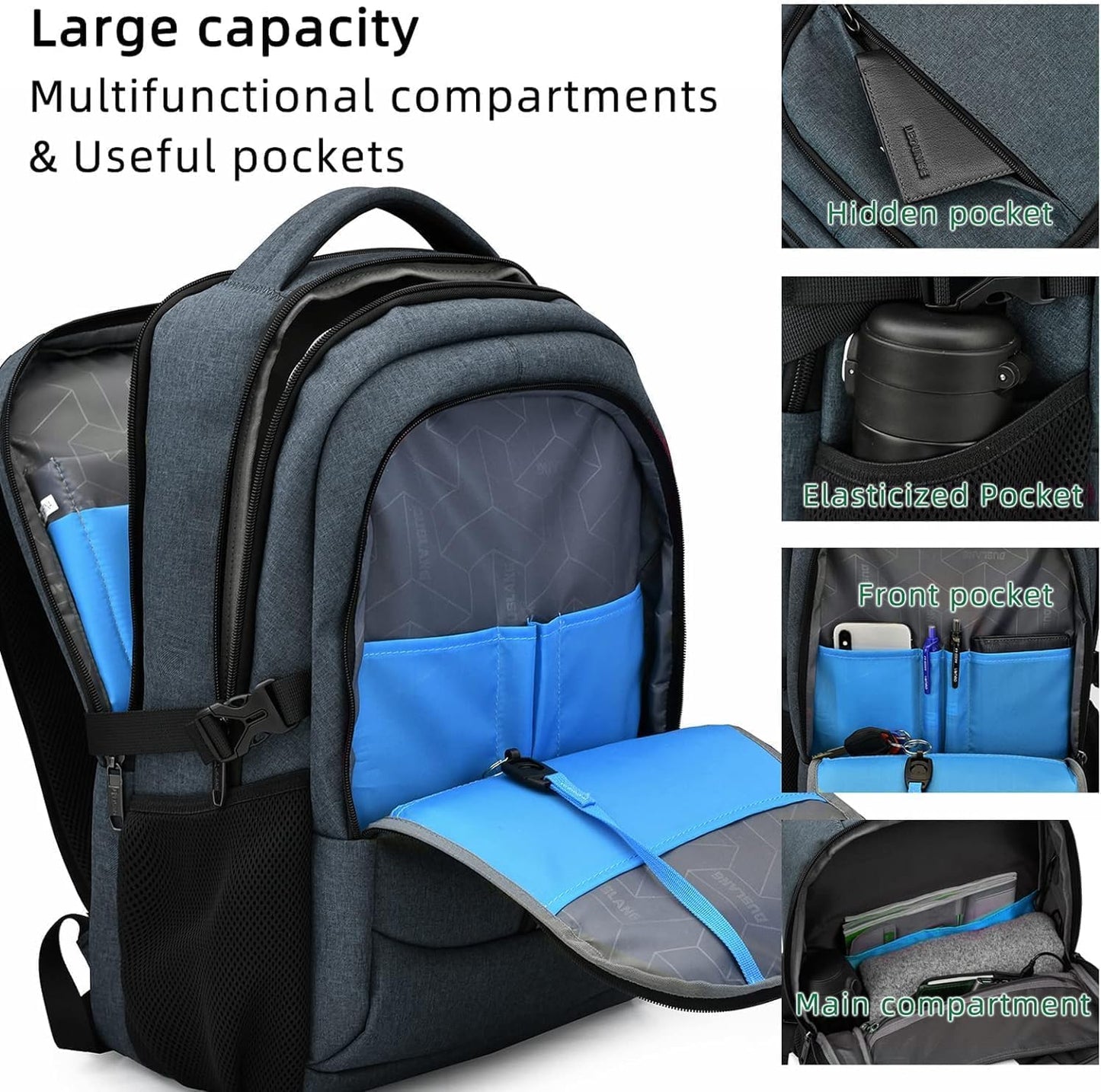 Sac à dos ordinateur de voyage déperlant mixte avec port USB