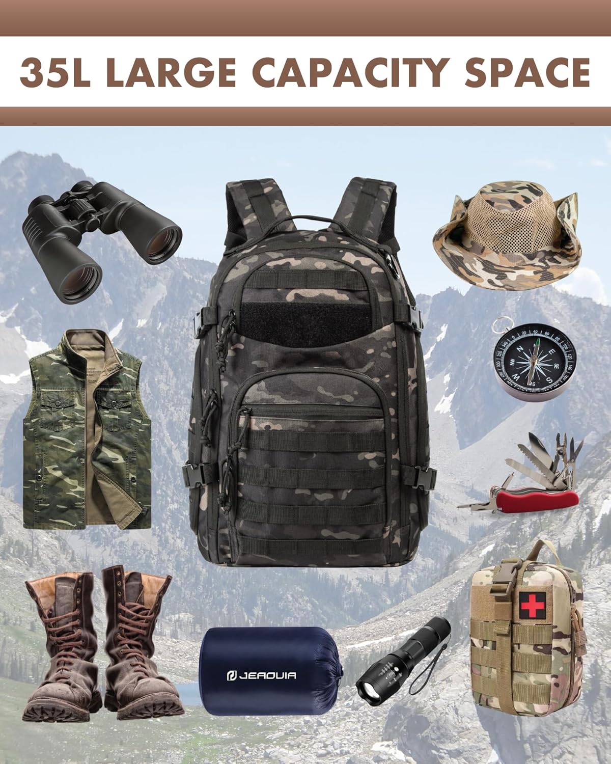 Sac à dos tactique mixte 35 L - système Molle et poche pour ordinateur portable