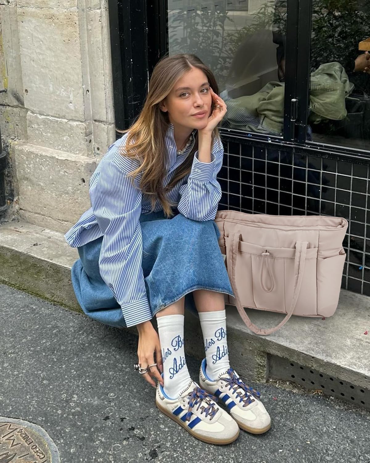 Sac cabas matelassé doudoune avec compartiment ordinateur et porte-gobelet