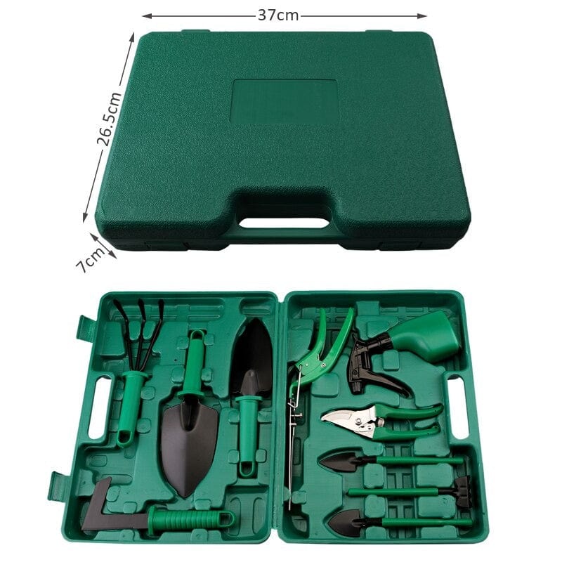 Set d'outils de jardinage en acier inoxydable avec mallette de rangement, 10 pièces