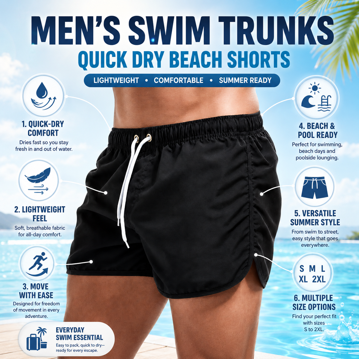 Short de bain homme à séchage rapide
