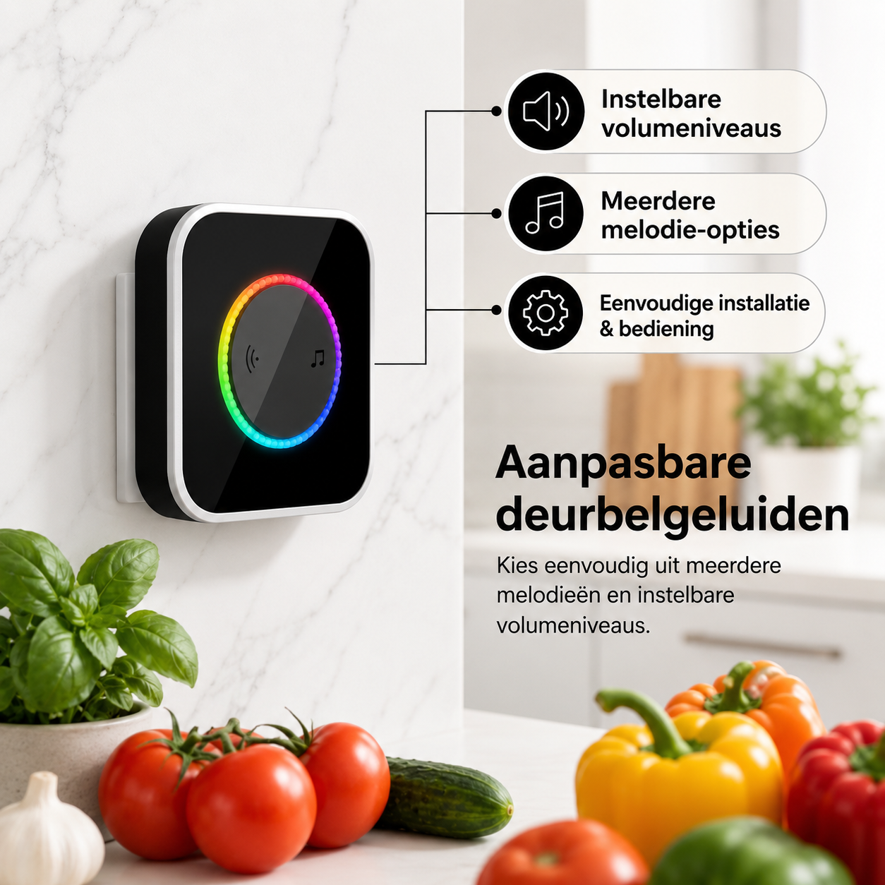 Sonnette sans fil avec éclairage LED 7 couleurs