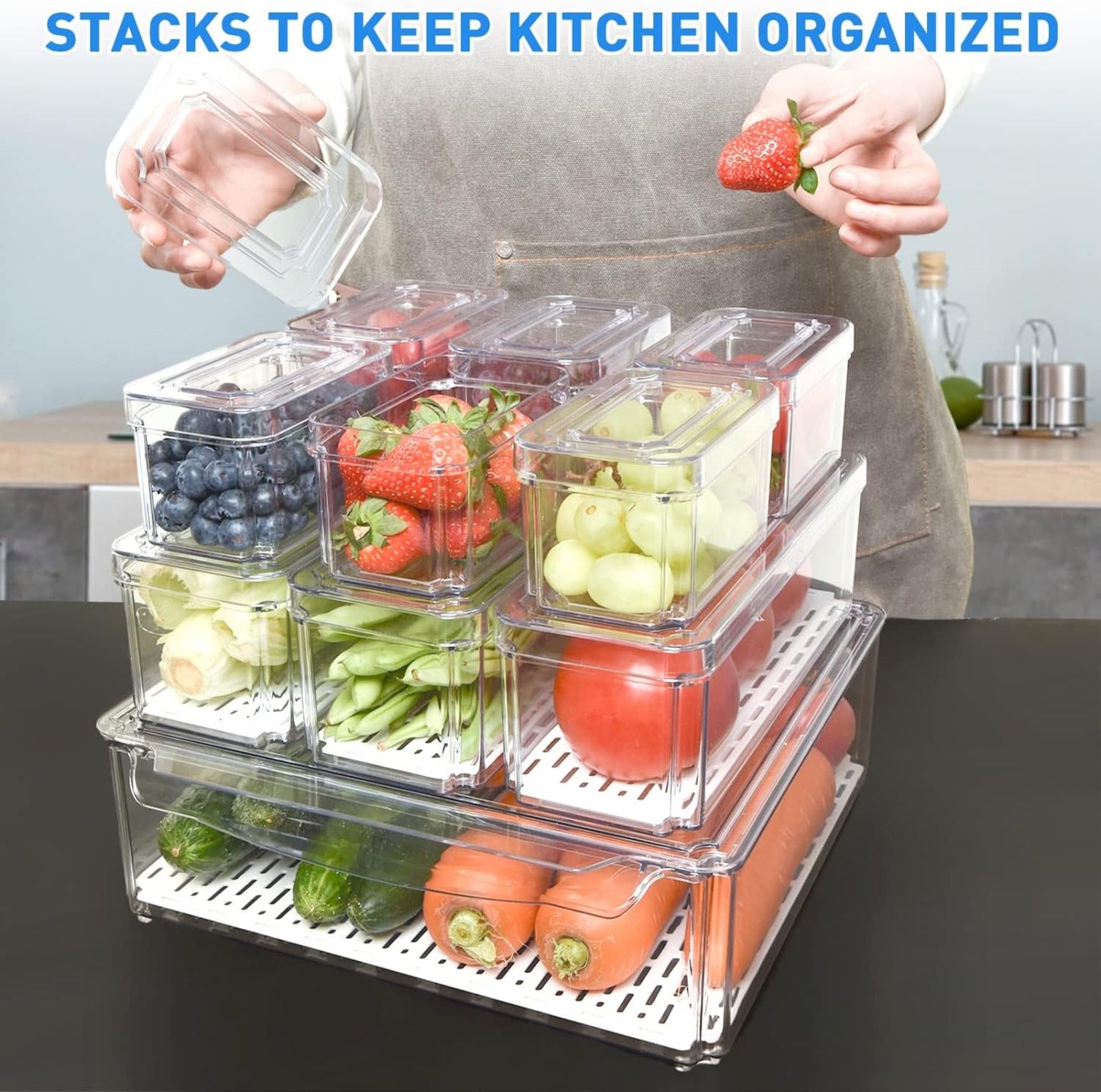 Stackable Fridge Organizer Set of 10 - FridgeMaster