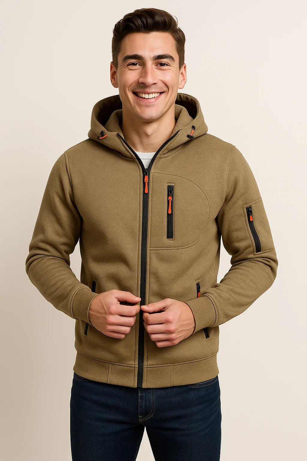 Sweat à capuche zippé en polaire douce pour homme avec poches